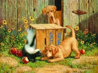 Пазл Щенки и скунс