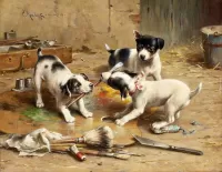 Пазл Щенки учатся рисовать