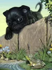 Пазл Щенок и лягушка