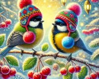 Пазл Синицы в шапочках