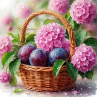 Пазл Слива и гортензия