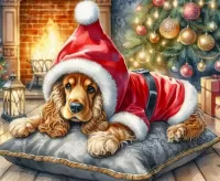 Пазл Собака Дед Мороз 