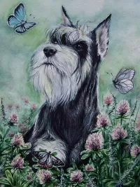 Пазл Собака и бабочки