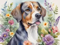 Пазл Собака и цветы 