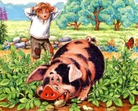 Пазл Свинья в огороде 