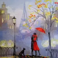 Пазл Трое под дождем