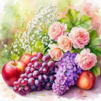 Пазл Цветы и фрукты