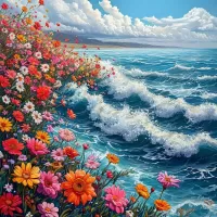 Пазл Цветы и море