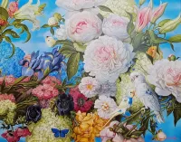 Пазл Цветы и попугаи