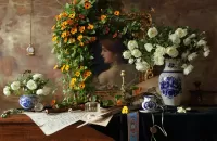 Пазл Цветы и портрет