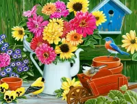 Пазл Цветы и птицы 