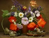 Пазл Цветы и птицы 