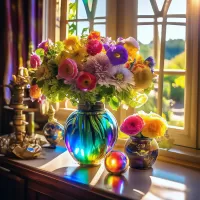 Пазл Цветы на окне