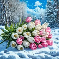Пазл Цветы на снегу