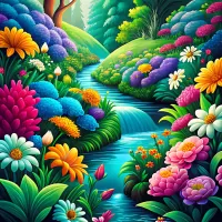 Пазл Цветы у ручья