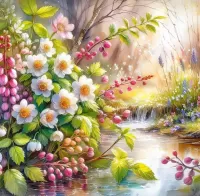 Пазл Цветы у воды
