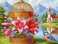 Пазл Цветы в клетке