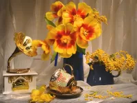 Пазл Тюльпаны и граммофон