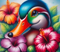 Пазл Утка и гибискус 