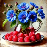 Пазл Васильки и малина