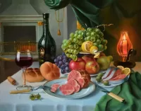 Пазл Вино и фрукты