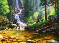 Пазл Водопад в лесу