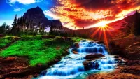 Пазл Водопад в лучах заката