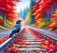 Пазл Ворон на рельсах