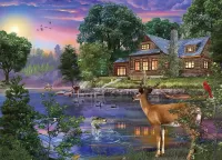 Пазл White Tail Deer Lakehouse