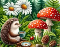 Пазл Ёжик и чашка чая 