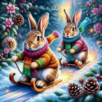 Пазл Зайцы на санях