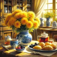 Пазл Желтые хризантемы