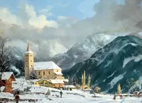 Пазл Зимняя деревушка